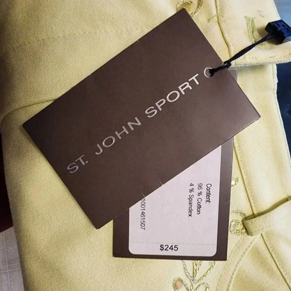 New $245 St. John Classic Bootcut Jean Lemonade Yellow Embroidered Size 6 - Picture 9 of 12